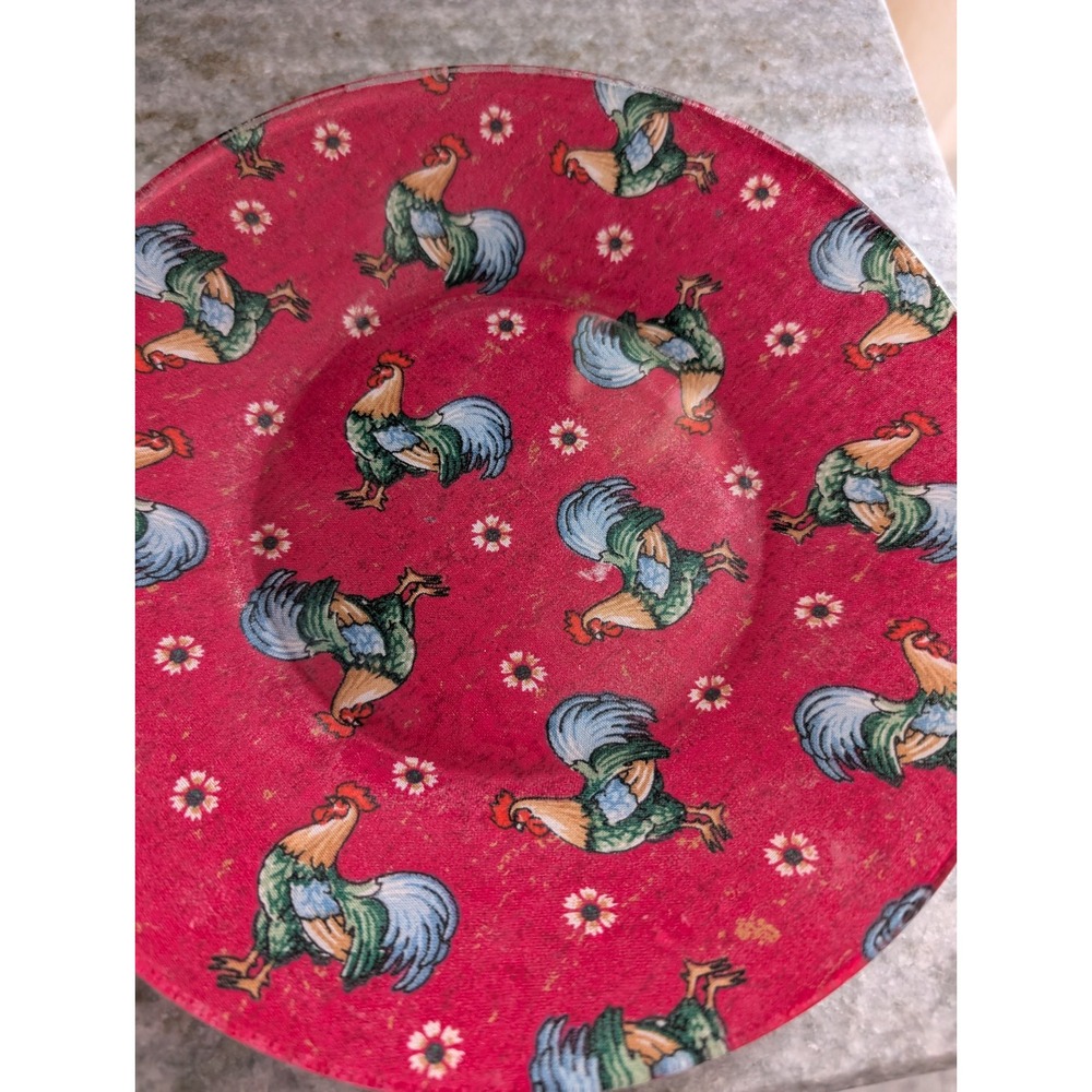 Red Rooster Fabric Plate, 8in